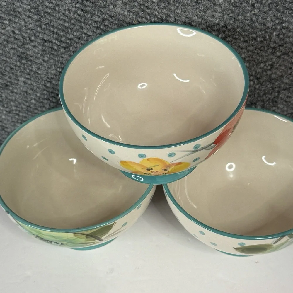3 Pioneer Woman Bloom Dots Turquoise Footed Bowls 6